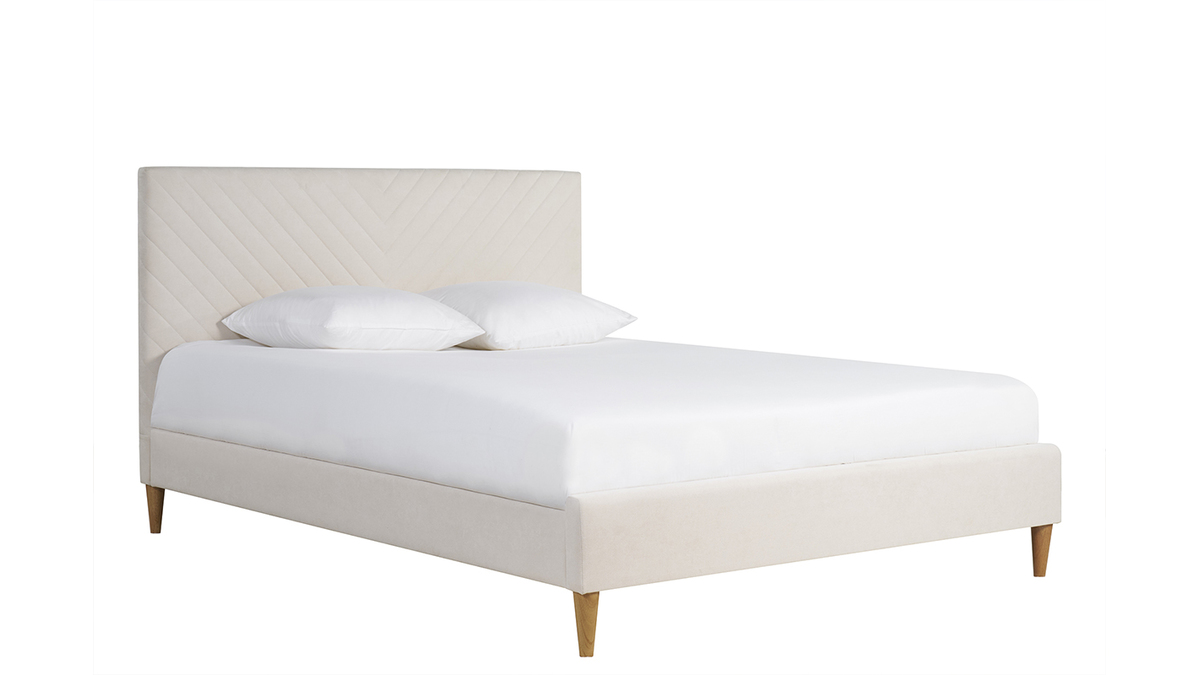 Letto matrimoniale 160x200 in tessuto beige SIDONIE