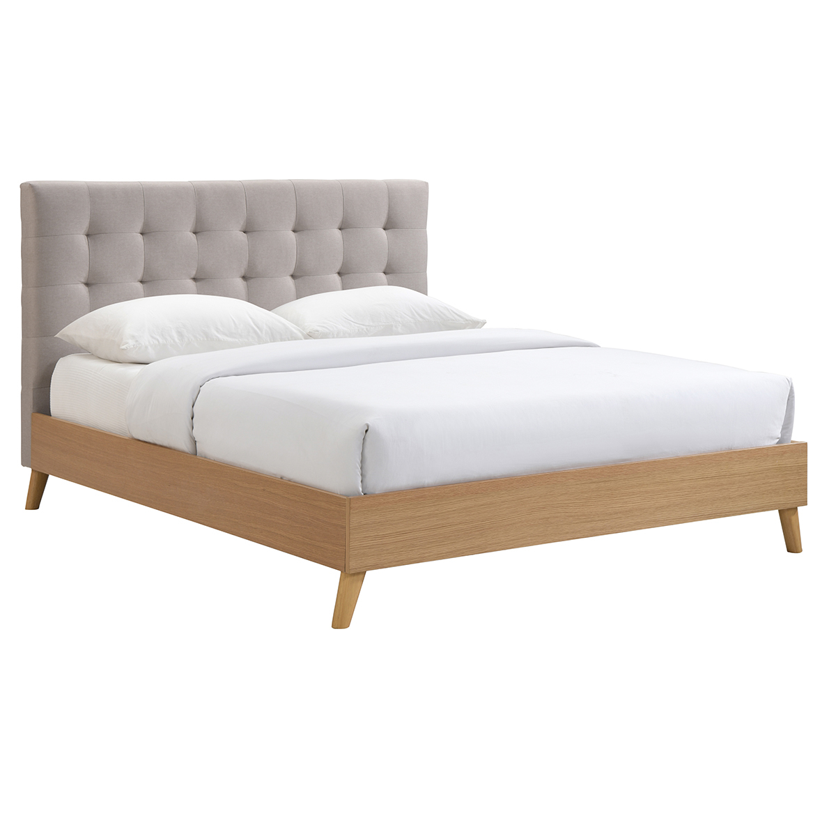 Letto matrimoniale scandinavo legno e tessuto beige 160 x 200cm LYNN