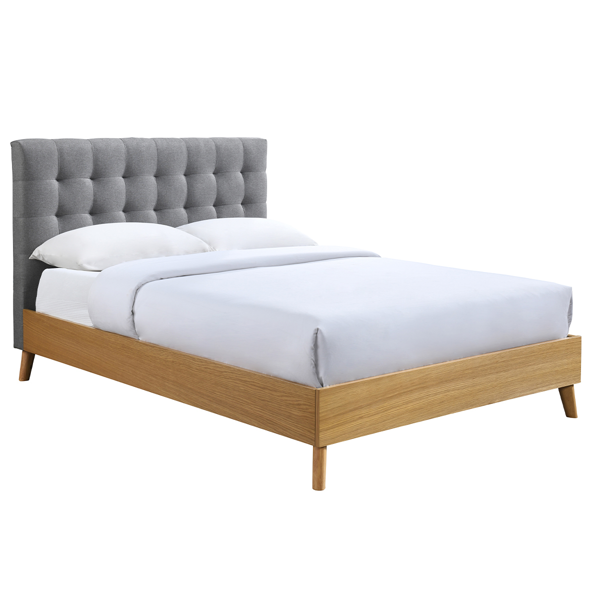 Letto matrimoniale scandinavo legno e tessuto grigio 140 x 200cm LYNN