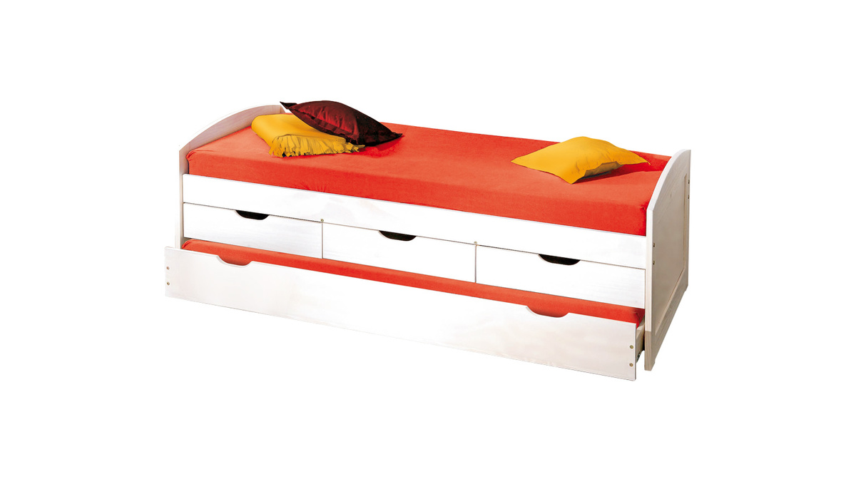 Letto per bambini con cassetti 90x190 pino massicio bianco UPAMA