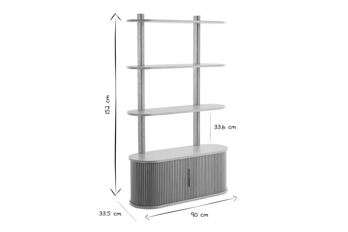 Libreria a parete in legno chiaro rovere con contenitore 2 ante scorrevoli L90 cm EPIC