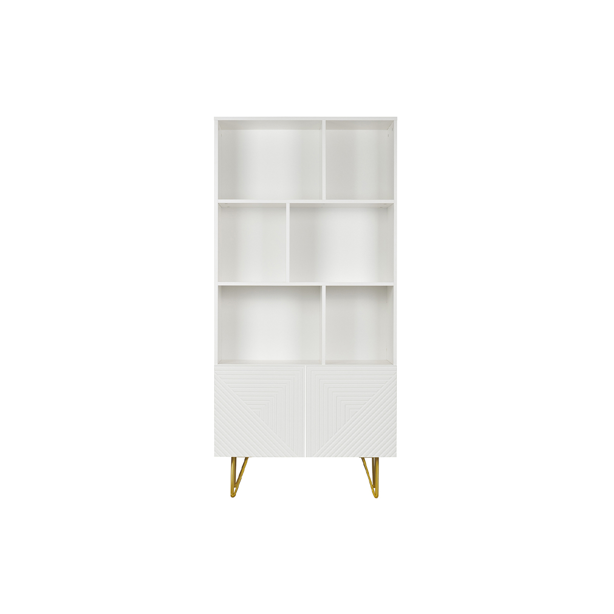 Libreria design con incisioni bianco opaco e metallo dorato 2 ante L86 cm OZEN