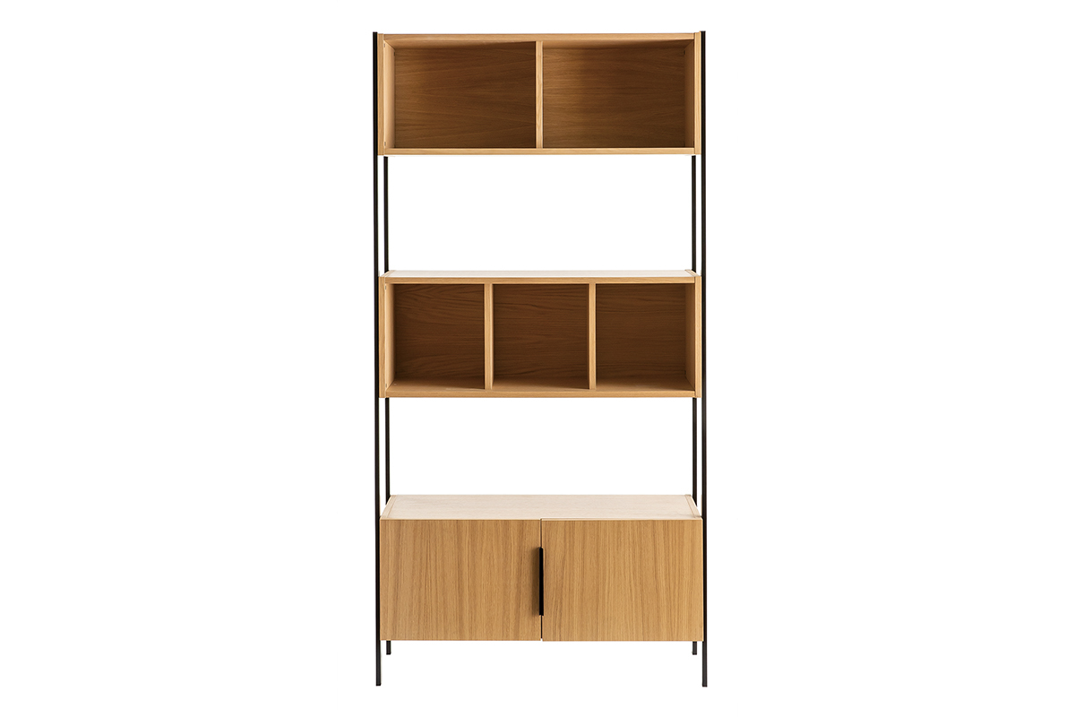 Libreria impiallacciatura rovere base metallo nero SILKA