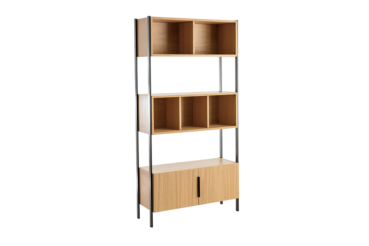 Libreria impiallacciatura rovere base metallo nero SILKA