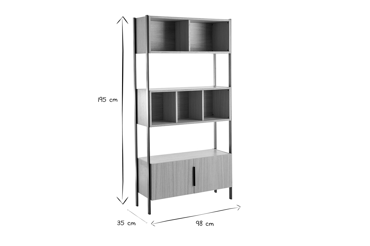 Libreria impiallacciatura rovere base metallo nero SILKA