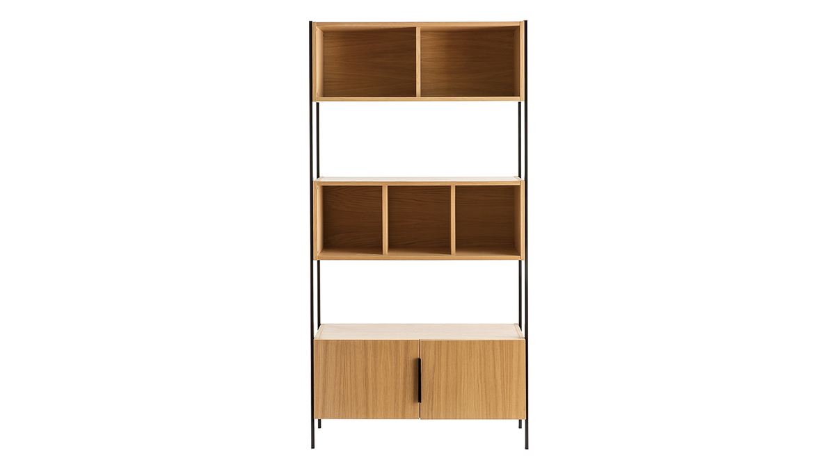 Libreria impiallacciatura rovere base metallo nero SILKA