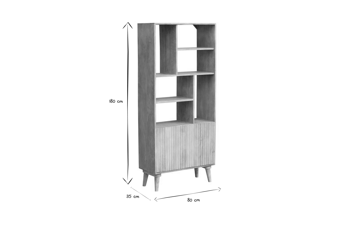 Libreria in legno di mango a 2 ante incise RUBIA