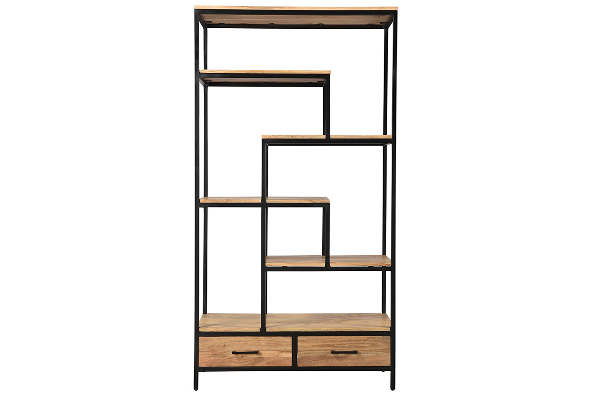 Libreria industriale in acacia e metallo nero L90 cm JASPE