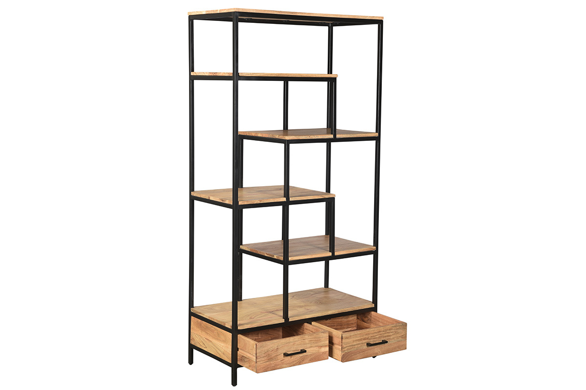 Libreria industriale in acacia e metallo nero L90 cm JASPE