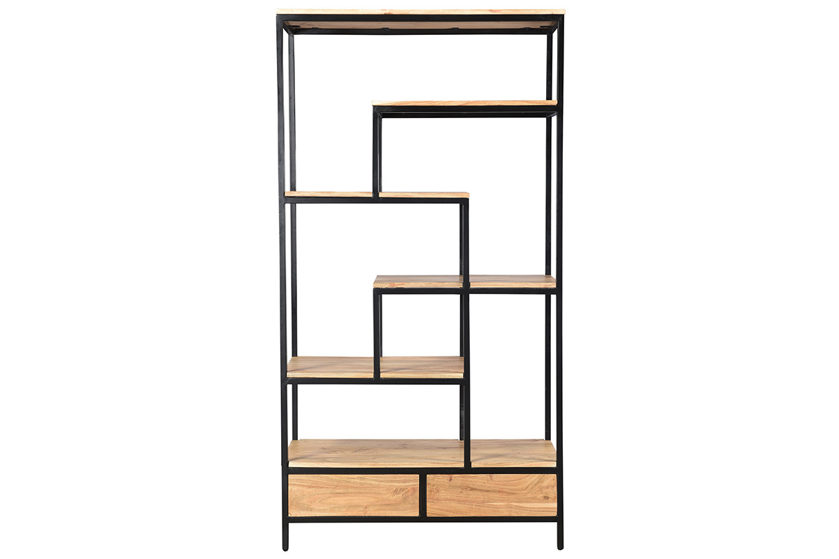 Libreria industriale in acacia e metallo nero L90 cm JASPE