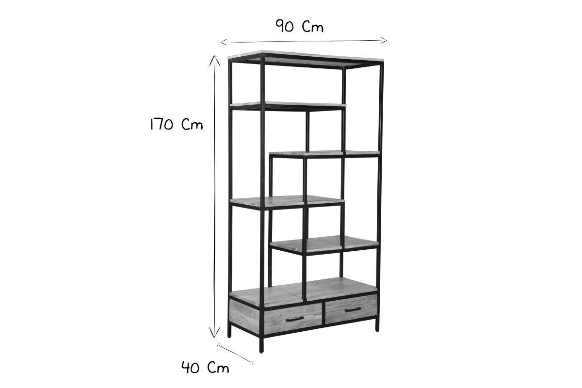 Libreria industriale in acacia e metallo nero L90 cm JASPE