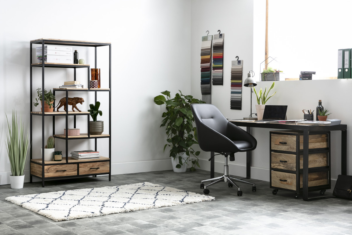 Libreria industriale in acacia e metallo nero L90 cm JASPE