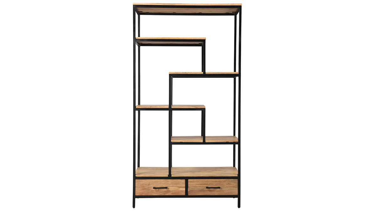 Libreria industriale in acacia e metallo nero L90 cm JASPE