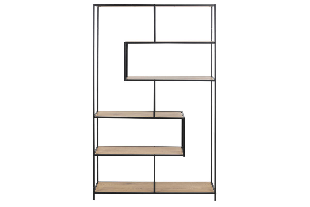 Libreria industriale metallo nero e legno L114 cm TRESCA