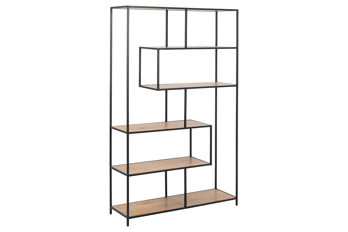 Libreria industriale metallo nero e legno L114 cm TRESCA