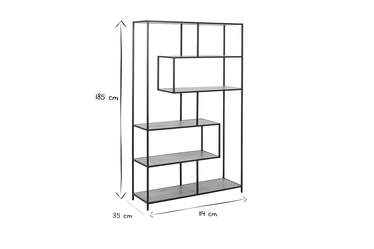 Libreria industriale metallo nero e legno L114 cm TRESCA