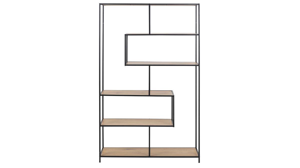 Libreria industriale metallo nero e legno L114 cm TRESCA