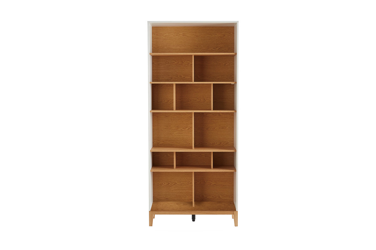 Libreria scandinava in legno chiaro rovere e bianco L90 cm ABEL