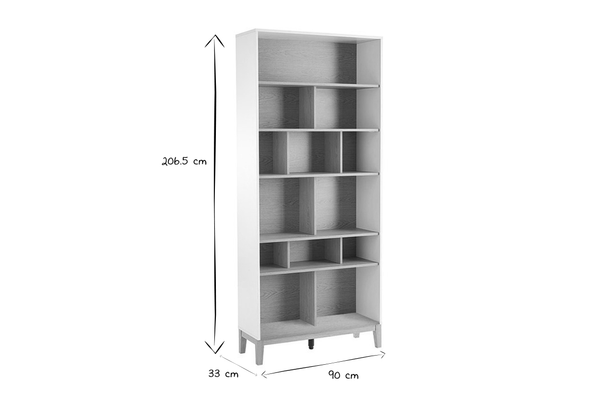 Libreria scandinava in legno chiaro rovere e bianco L90 cm ABEL