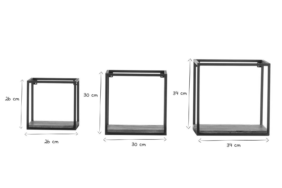 Lotto di 3 mensole da parete in metallo Nero e Mango forma quadrata YPSTER