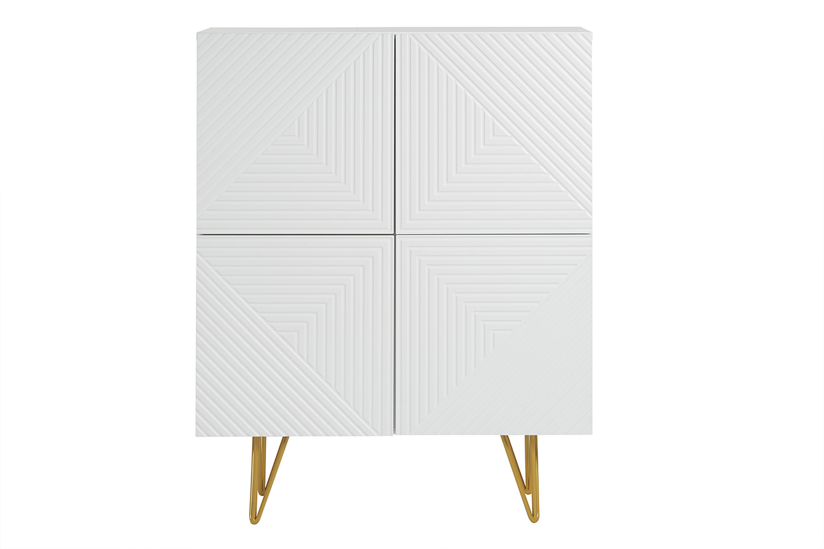 Madia design con incisioni bianco opaco e metallo dorato 4 ante L86 cm OZEN