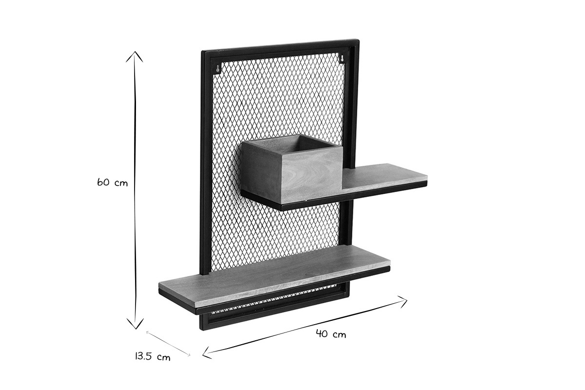 Mensola a muro doppia in metallo e mango massiccio H60 cm RACK