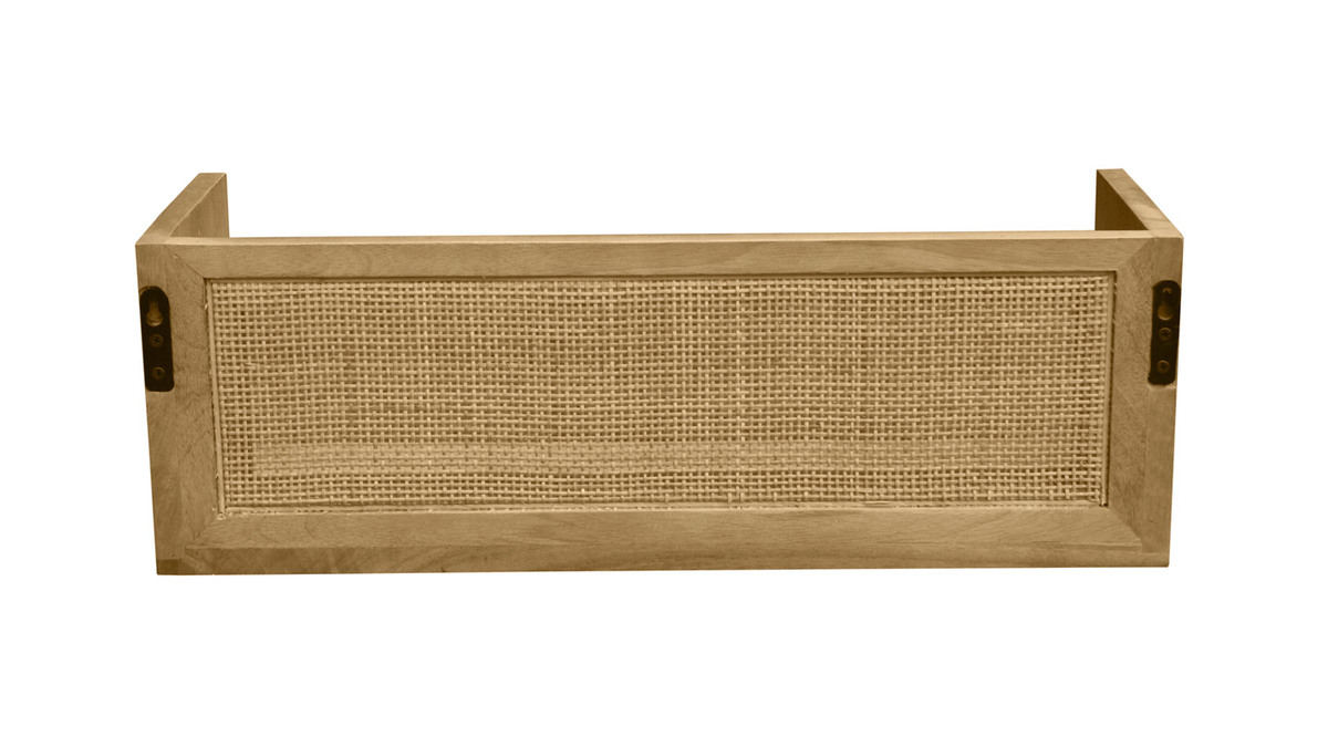 Mensola da parete in legno massello di mango e motivo a intreccio rattan L60 cm ACANGE