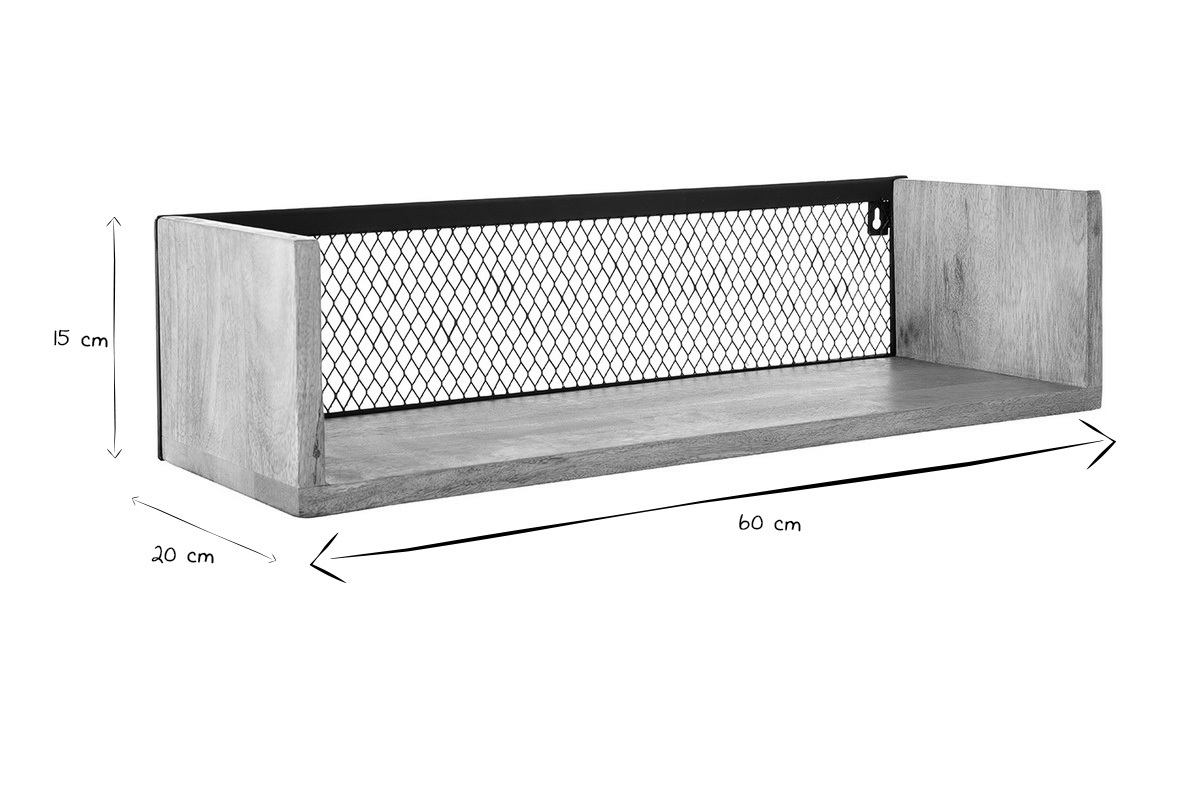 Mensola murale industriale in lengo di mango e metallo 60 cm RACK