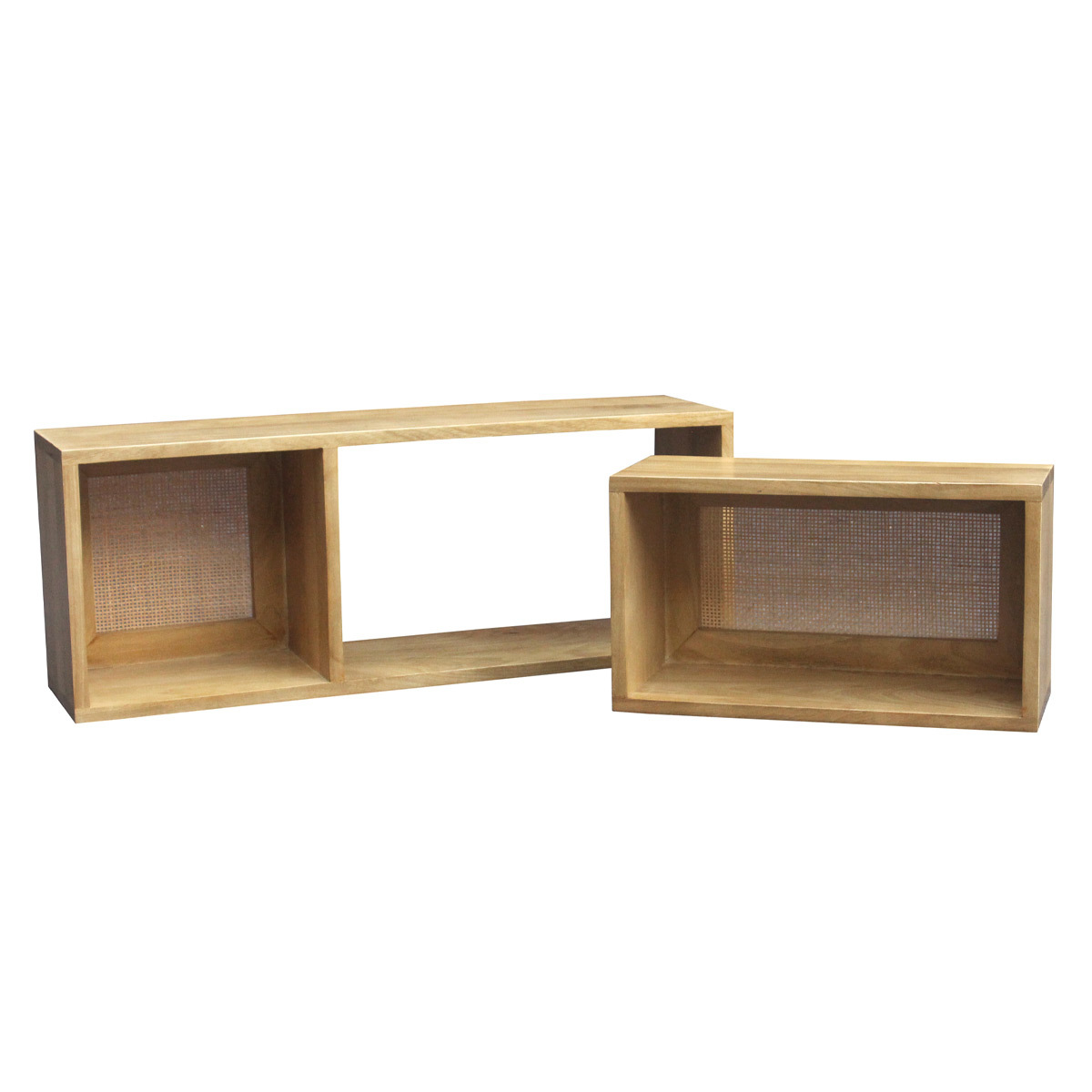 Mensole da parete estraibili in legno massello di mango e motivo a intreccio in rattan L80 cm (set di 2) ACANGE