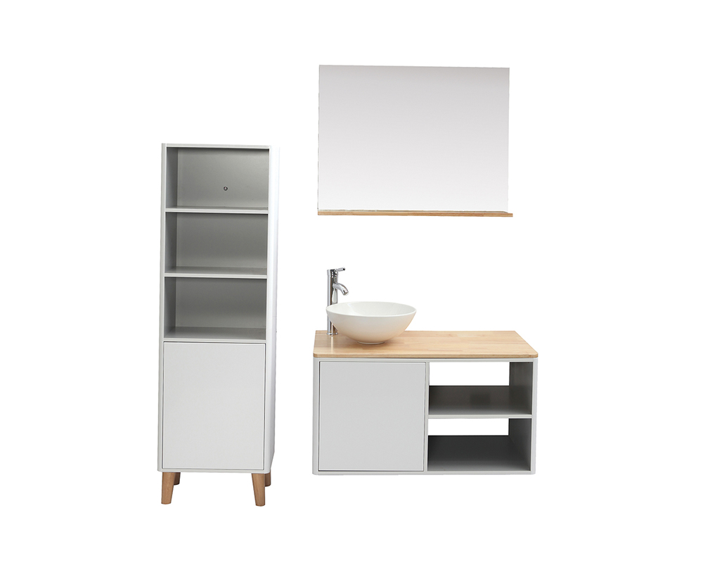 Mobile Da Bagno Con Lavandino E Specchio.Mobile Da Bagno Con Colonna E Specchio Bianco E Legno Senza Lavandino Laita Miliboo