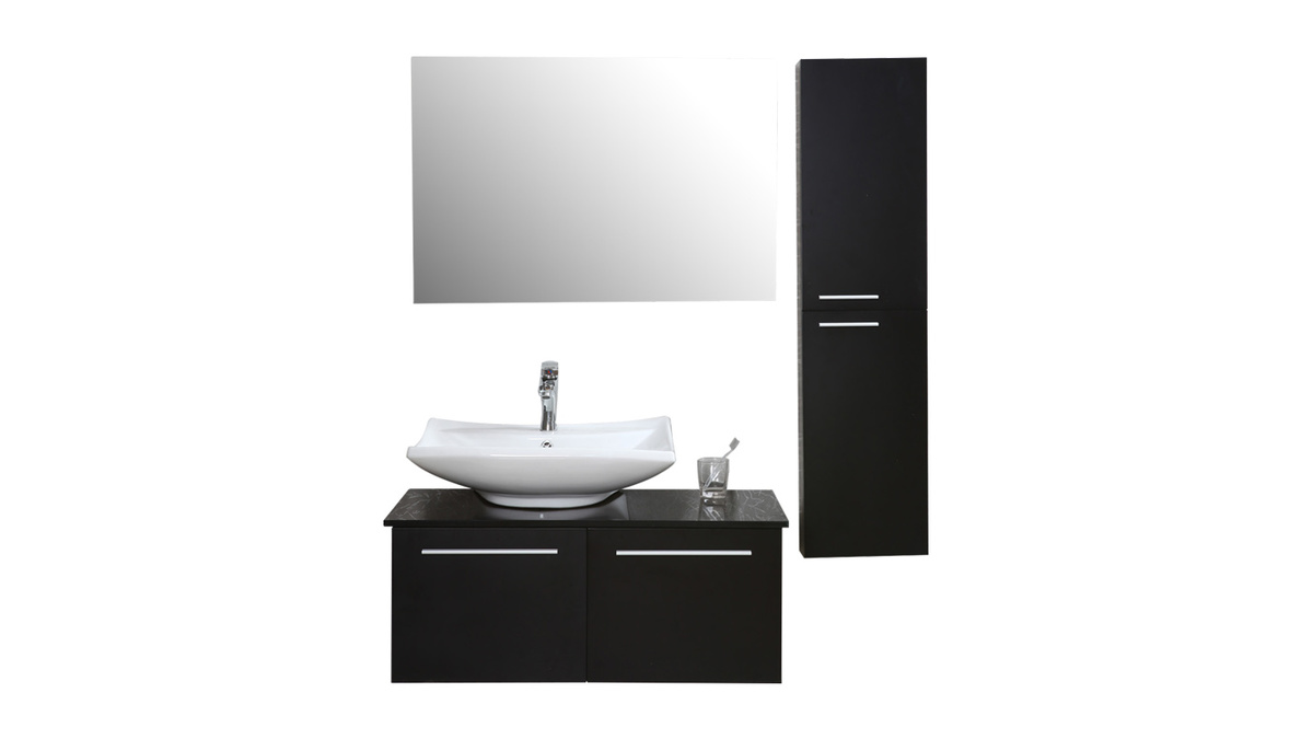 Mobile da bagno design laccato nero opaco : mobile sottovasca, vasca, colonna e specchio HORIZON