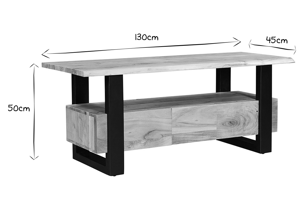 Mobile TV 3 cassetti in massello di acacia e metallo L130 cm WAYI