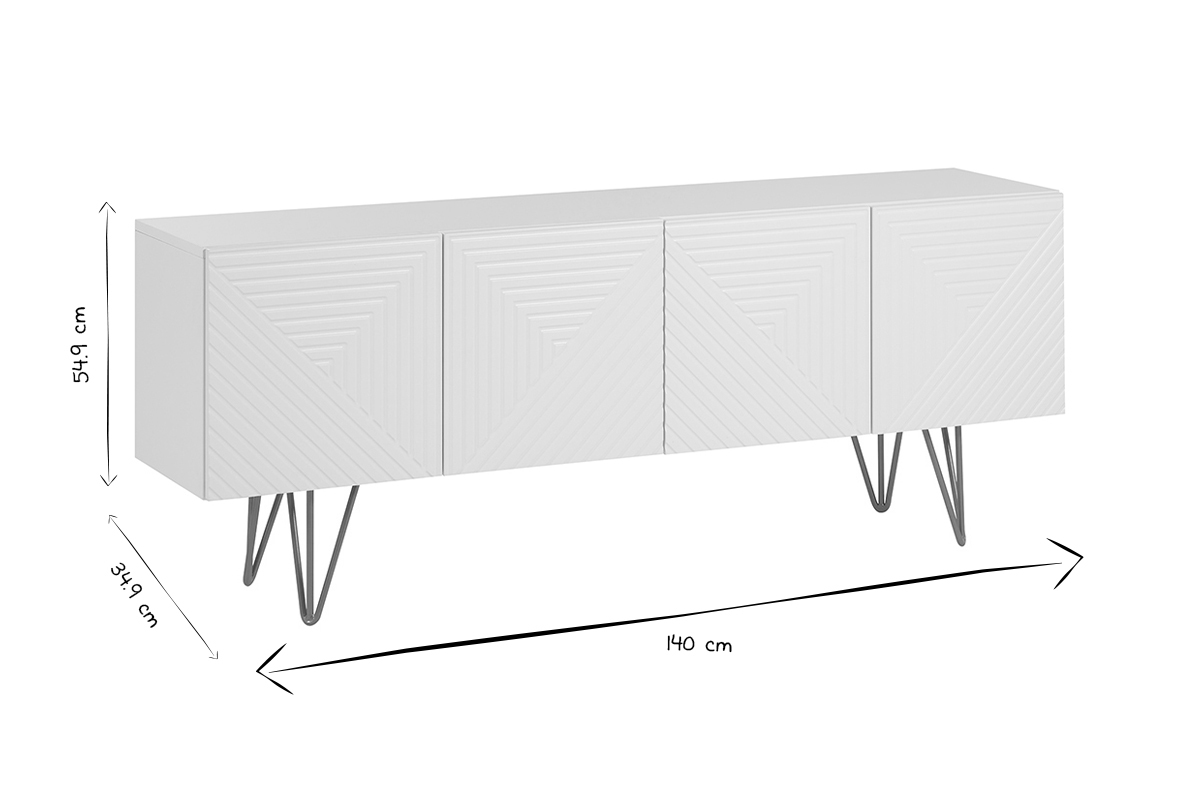 Mobile TV design con incisioni bianco e metallo dorato L140 cm OZEN