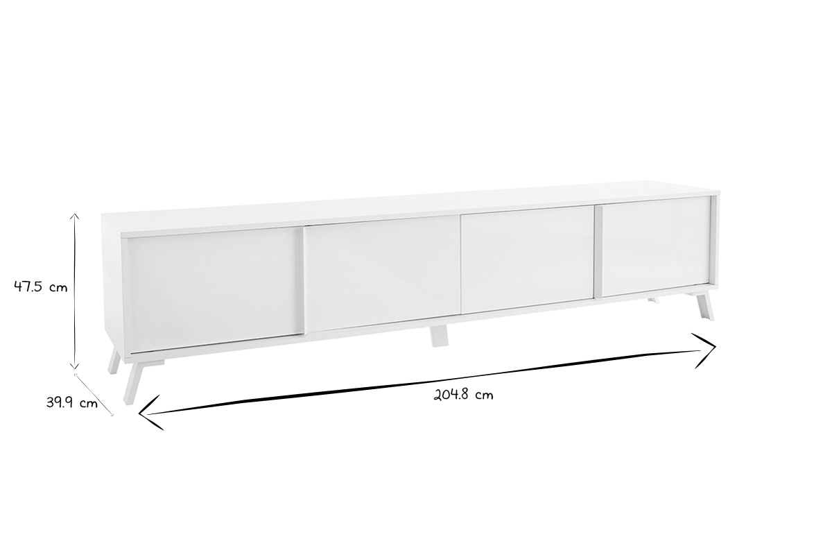 Mobile TV design finitura bianco lucido L205 cm NEMA