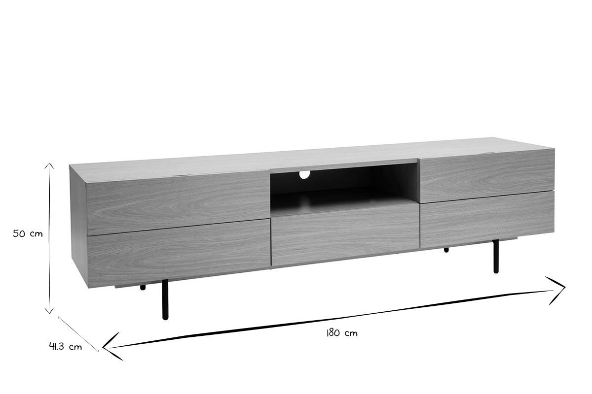 Mobile TV design finitura legno chiaro rovere e metallo nero L180 cm ALASKA