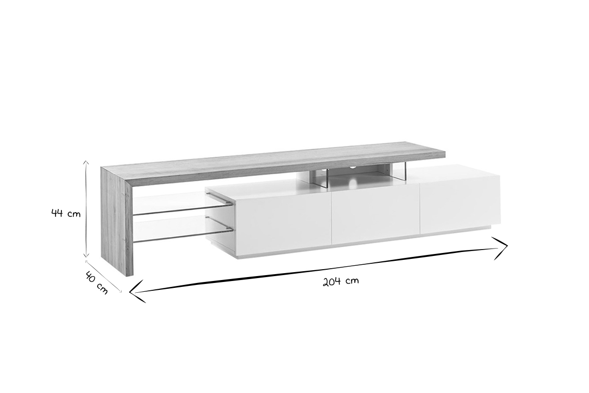 Mobile TV design laccato bianco piatto principale in quercia 204 cm MEDIA