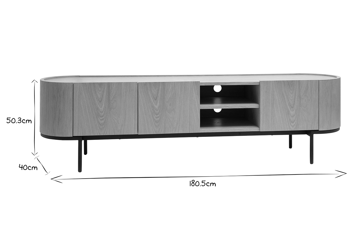 Mobile TV design legno chiaro e metallo nero con scomparti L180 cm SKYE