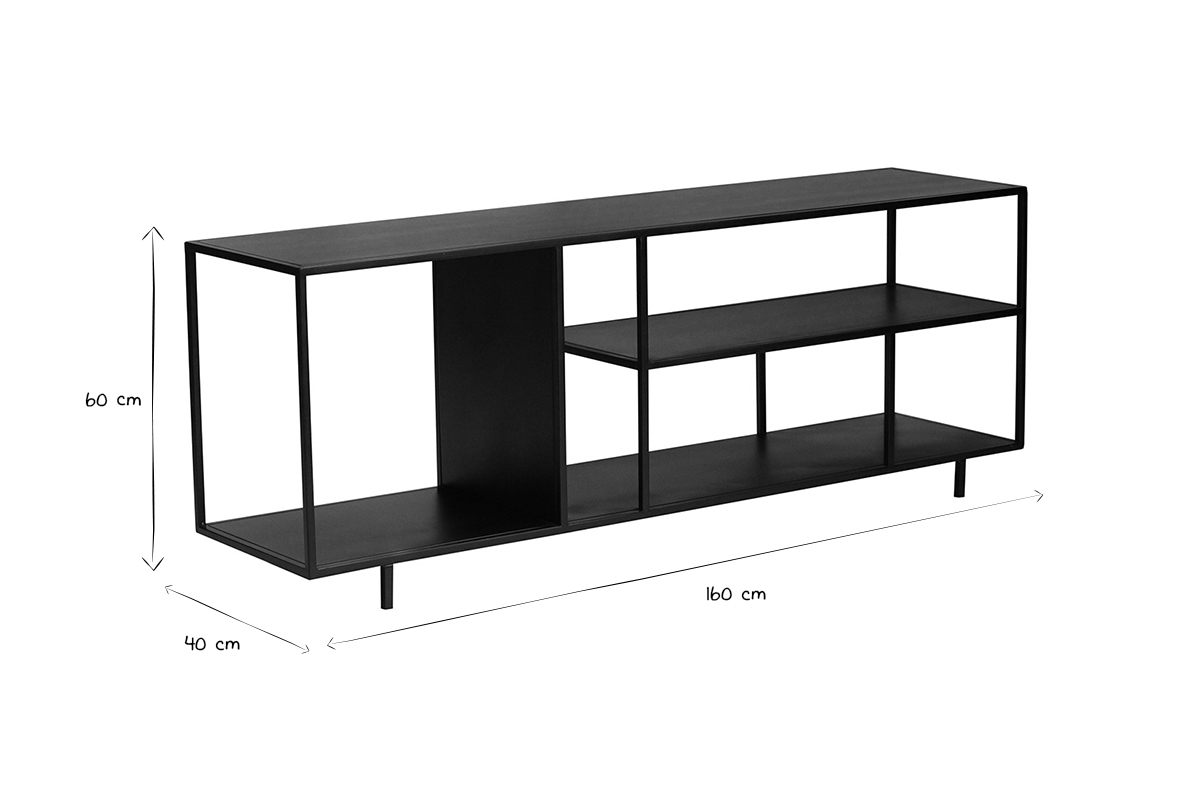 Mobile TV design metallo nero KARL ripiano basso L160 cm