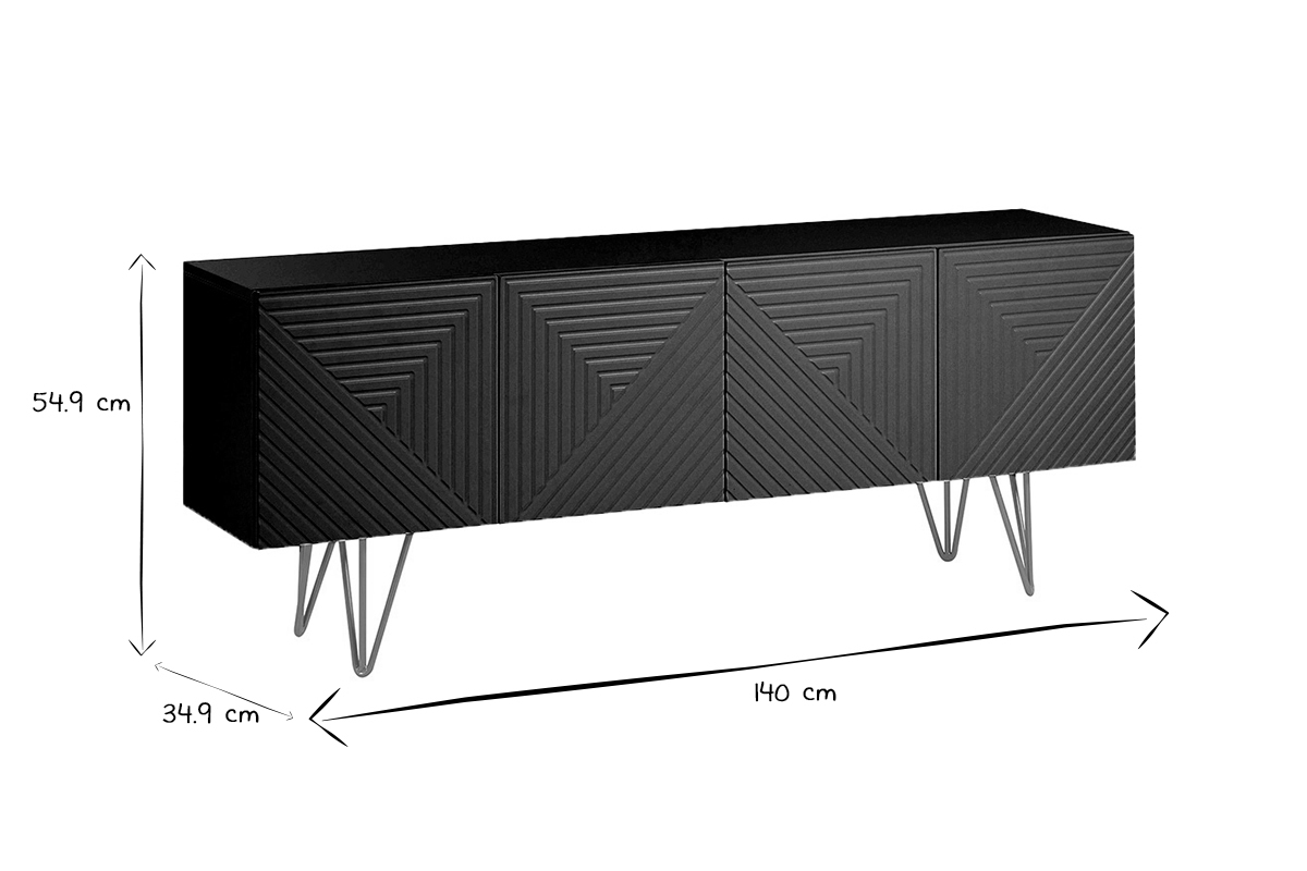 Mobile TV design nero e metallo dorato L140 cm OZEN