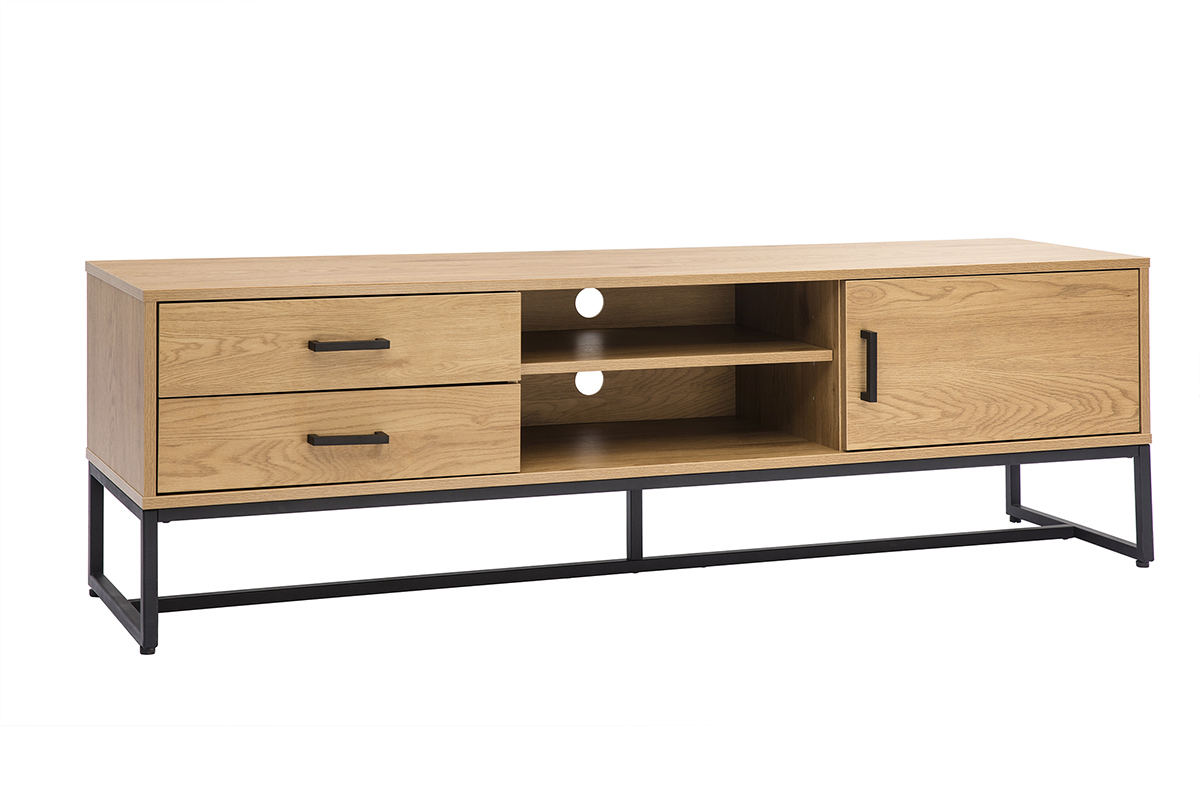 Mobile TV finitura legno chiaro rovere e metallo nero L160 cm LOVATO