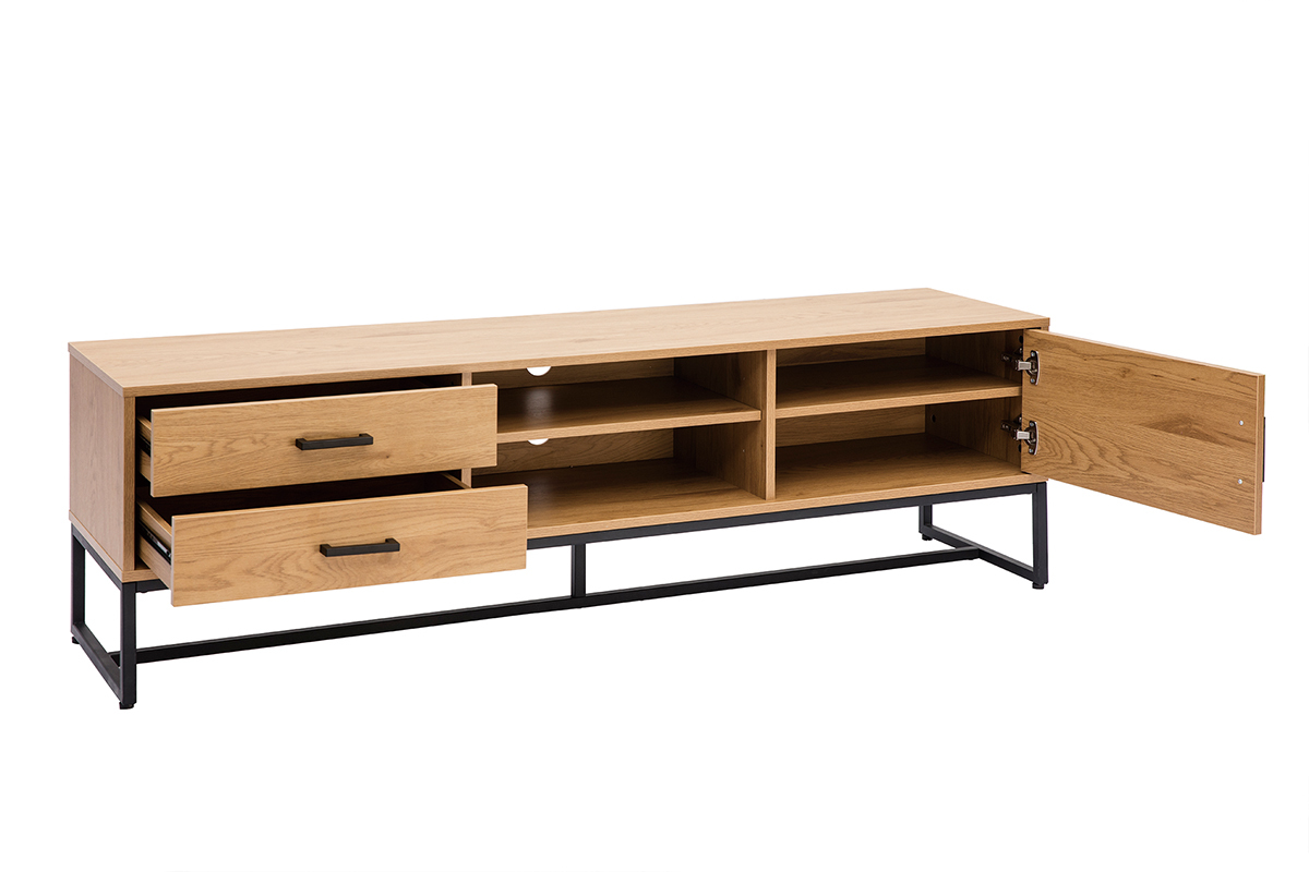 Mobile TV finitura legno chiaro rovere e metallo nero L160 cm LOVATO