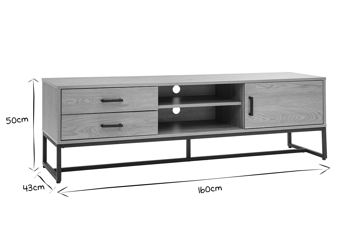 Mobile TV finitura legno chiaro rovere e metallo nero L160 cm LOVATO