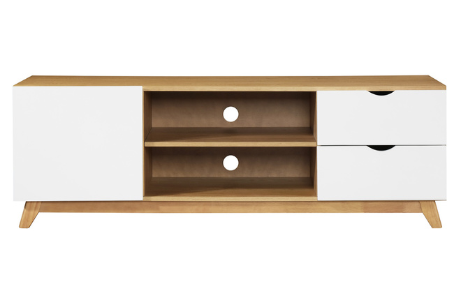 mobiletto TV scandinavo modulabile Bianco e Quercia ACOUSTIC - Miliboo