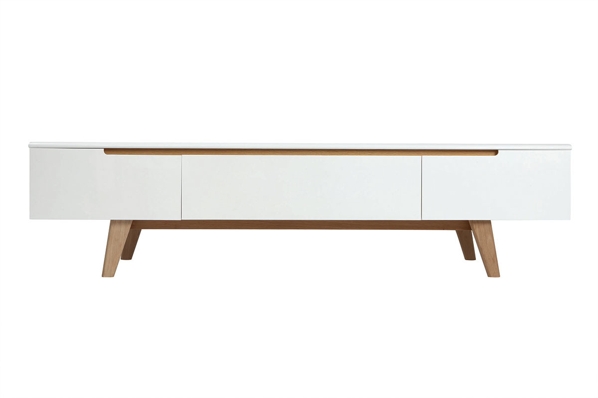 Mobile TV scandinavo bianco lucido e frassino 180cm MELKA