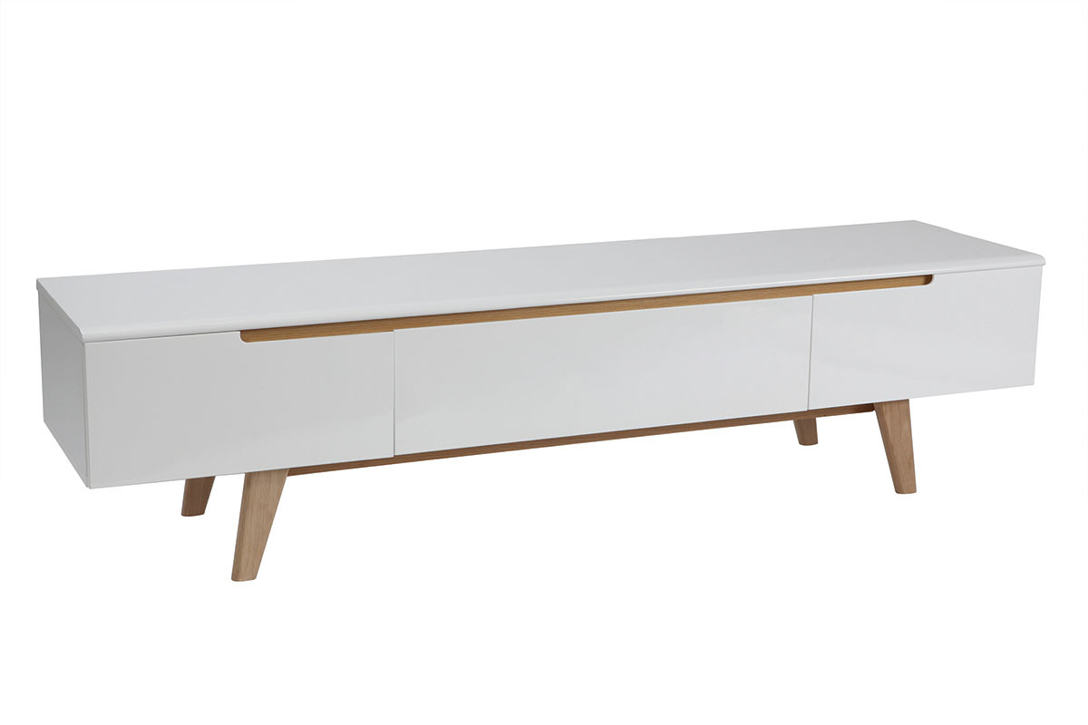 Mobile TV scandinavo bianco lucido e frassino 180cm MELKA