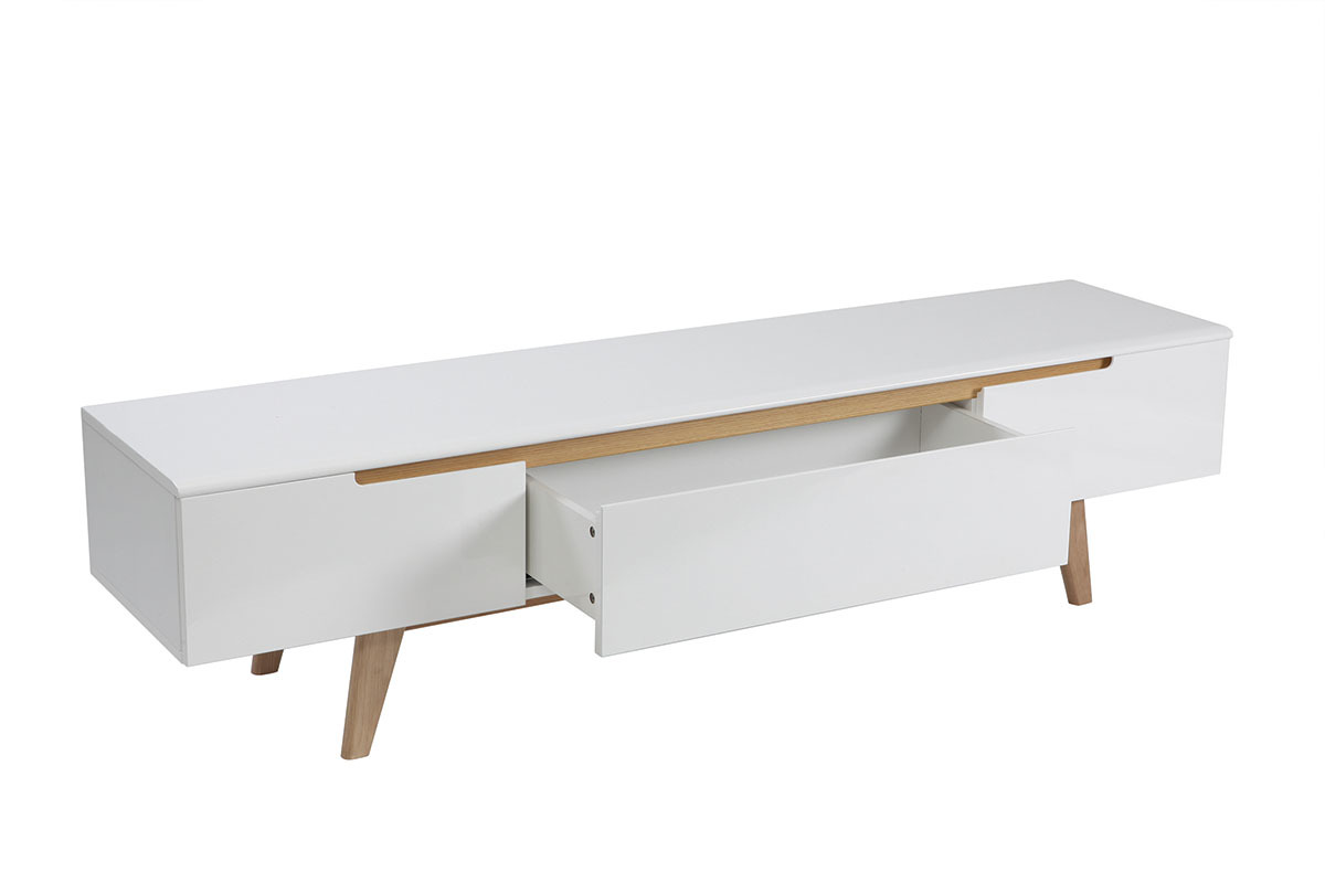 Mobile TV scandinavo bianco lucido e frassino 180cm MELKA