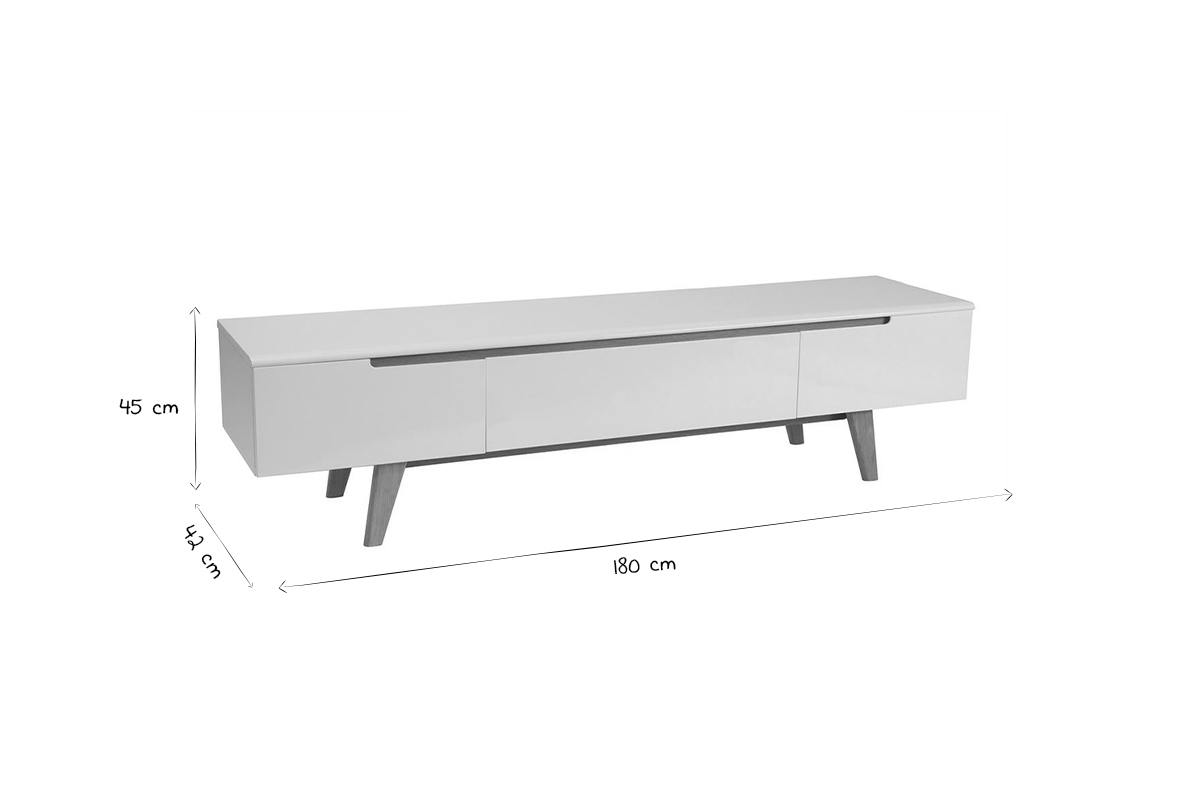 Mobile TV scandinavo bianco lucido e frassino 180cm MELKA