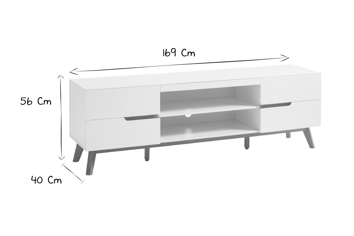 Mobile TV scandinavo bianco opaco e rovere SKIVE