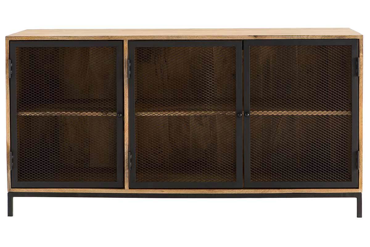 Mobiletto buffet in stile industriale in legno di mango e metallo perforato RACK