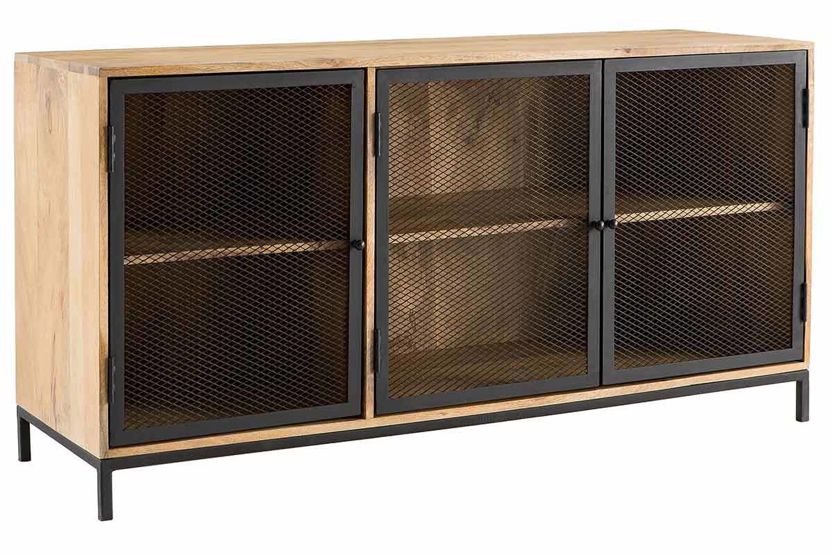 Mobiletto buffet in stile industriale in legno di mango e metallo perforato RACK